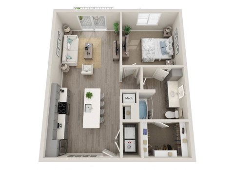 a 1 bedroom floor plan with a bathroom and a living room